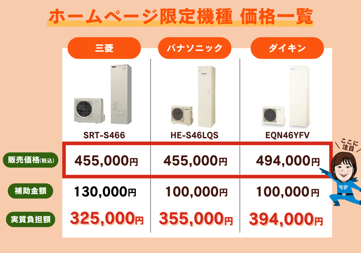 ホームページ限定機種価格一覧　三菱　パナソニック　ダイキン　